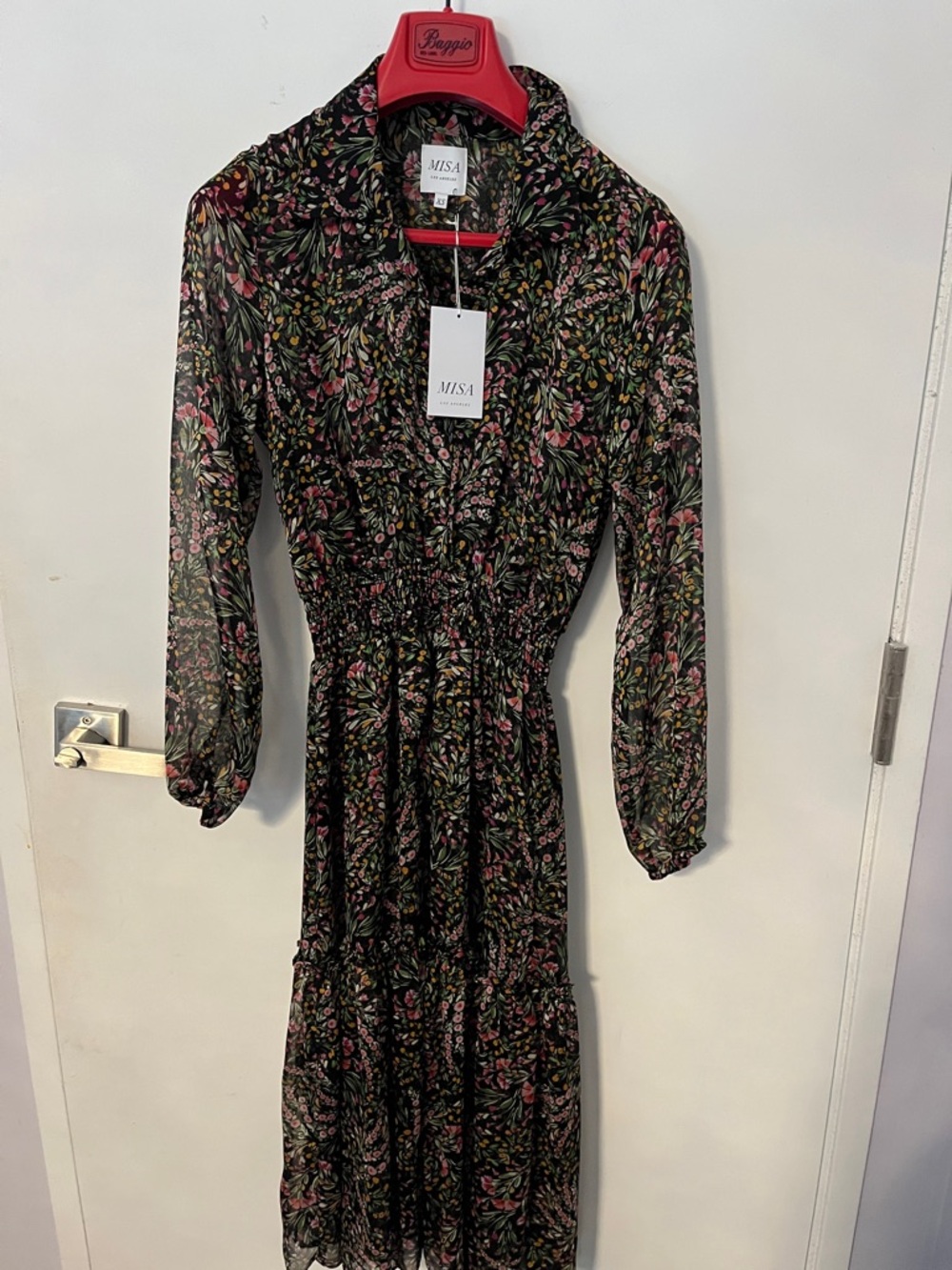 Los Angeles Black Floral Long-Sleeve Tiered Midi Dress